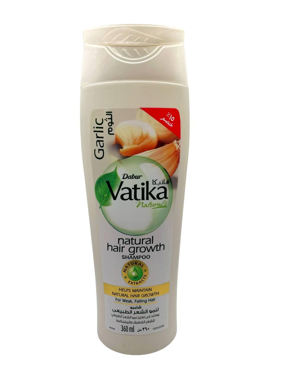 Часниковий шампунь для ламкого волосся, що зміцнює Dabur Vatika Garlic Shampoo Єгипетська ватика Дабур 360 мл