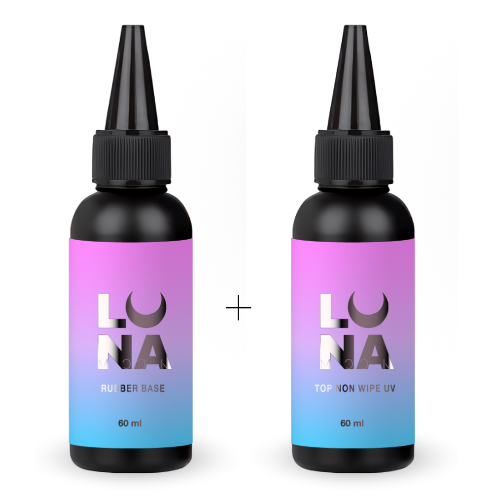 Каучукова база + Топ Non Wipe UV (без липкого шару) LUNA, 60 мл