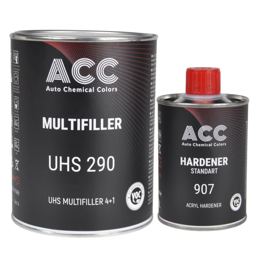 Акриловий грунт ACC Multifiller 290 UHS сірий 1 л (із затвердником 0.25 л), фото 1