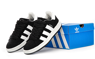 Жіночі кросівки Campus 00S Black White чорно-білі кеди Адідас Кампус замша