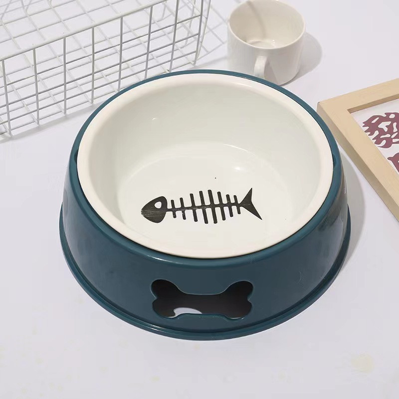 Кругла миска "Риб’яча кістка" для собак 3 розміри Синя 18,5 см, фото 1