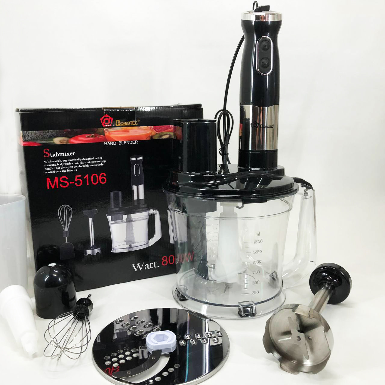 Блендер заглибний багатофункціональний 5-в-1 Domotec MS-5106 800 W, Портативний блендер подрібнювач, фото 1