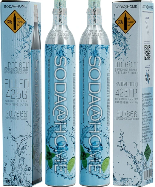Газовий балон CO2 SODA@HOME 425г для сифонів/апаратів для газування СО2 комплект 2шт