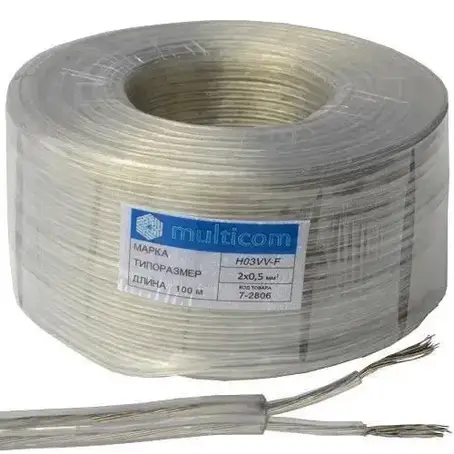 Кабель електричний Multicom 2×0.5мм2, TinCCA, круглий, прозорий, 100 м, фото 1