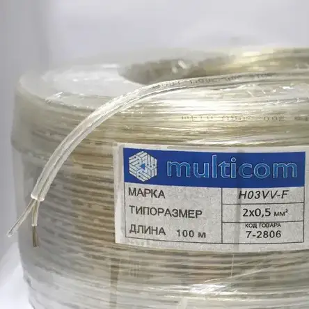 Кабель електричний Multicom 2×0.5мм2, TinCCA, круглий, прозорий, 100 м, фото 2