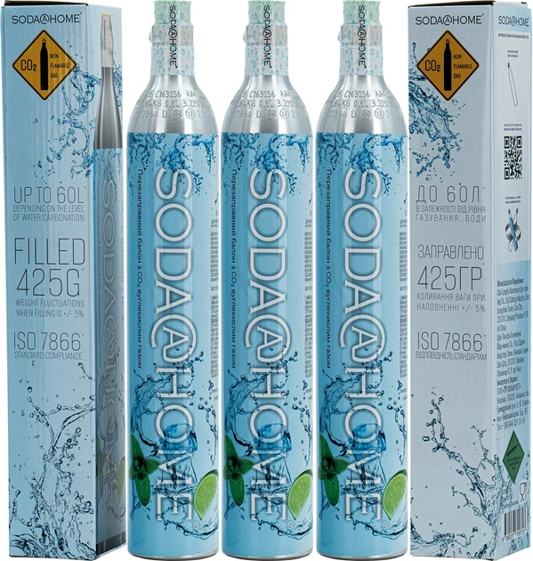 Газовий балон CO2 SODA@HOME 425г для сифонів/апаратів для газування СО2 комплект 3шт