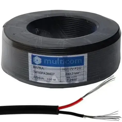 Кабель живлення в подвійній ізоляції Multicom 2×0.20 мм2, TinCCA, чорний, 100 м, фото 1