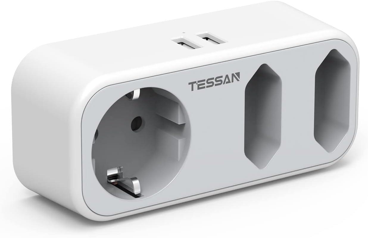 TESSAN Дорожній адаптер для США, адаптер для Америки, Німеччини, вилка з 2 USB 2,4 А, потрійний адаптер для розету