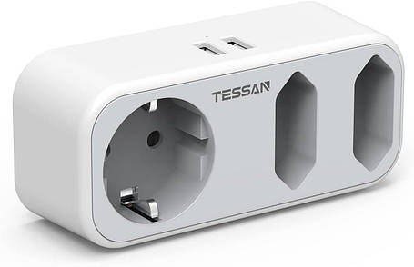 TESSAN Дорожній адаптер для США, адаптер для Америки, Німеччини, вилка з 2 USB 2,4 А, потрійний адаптер для розету, фото 1