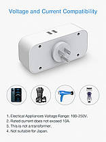 TESSAN Дорожній адаптер для США, адаптер для Америки, Німеччини, вилка з 2 USB 2,4 А, потрійний адаптер для розету, фото 3
