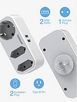 TESSAN Дорожній адаптер для США, адаптер для Америки, Німеччини, вилка з 2 USB 2,4 А, потрійний адаптер для розету, фото 4