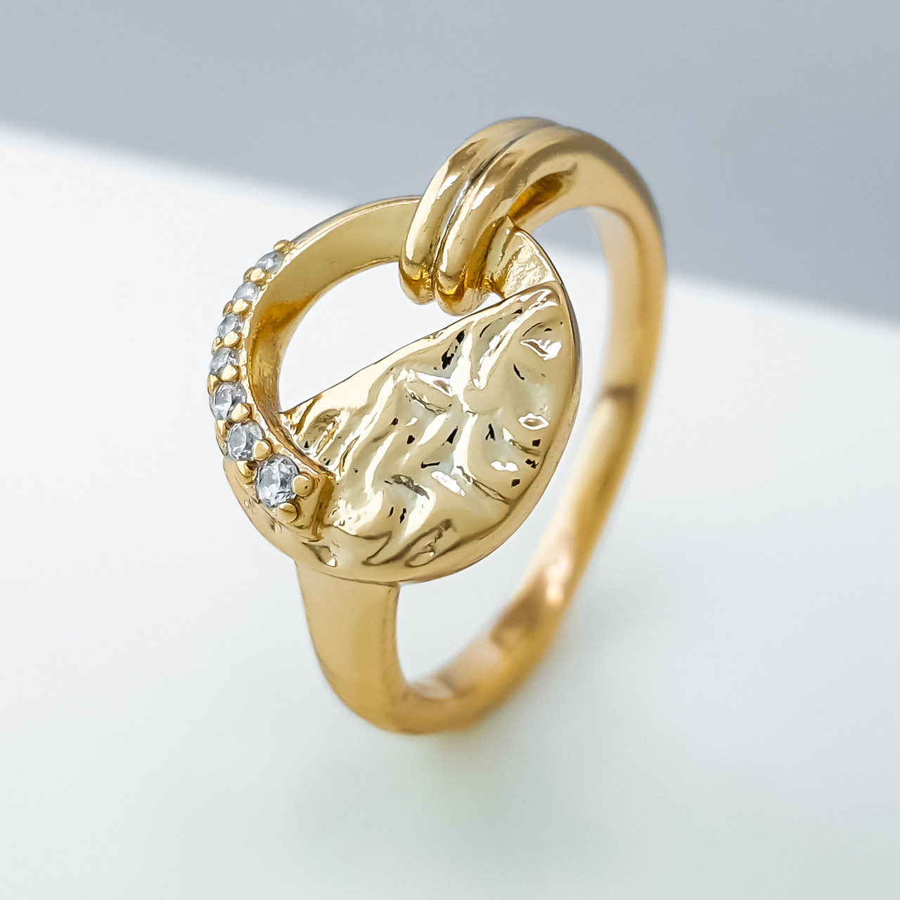 Кільце "Коло" з візерунком та камінням; р.17; р.18; медичне золото Xuping 18К, фото 1