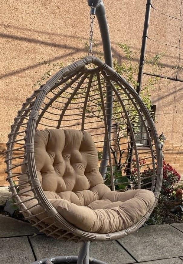 Підвісне крісло-кокон із техноротанга з додатковим плетінням і металевою опорою, Dream Lux, 200 см, фото 1