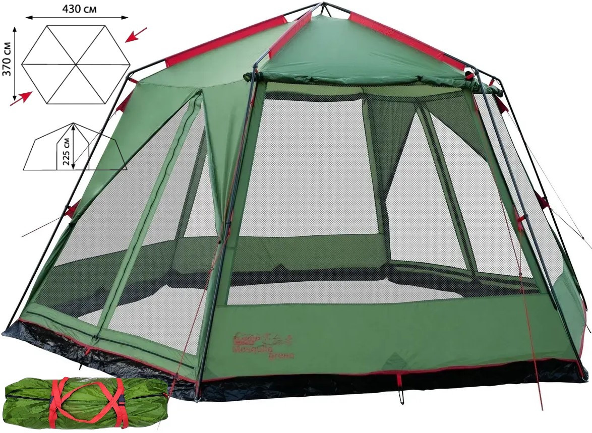 Шатро Tramp Lite Mosquito Green | Просторий кемпінговий тент для відпочинку на природі, надійний захист від сонця та дощу