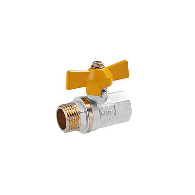 Кран кульовий для газу Valves 1/2" ВЗ PN30 жовтий метелик, нікельований
