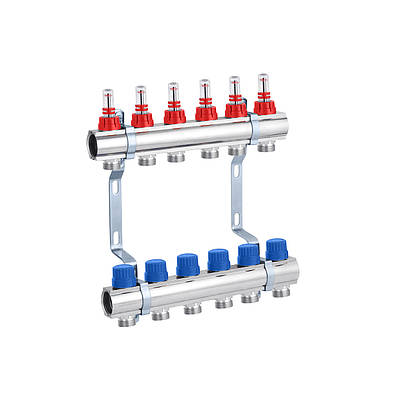 Колектор в зборі STA на 6 виходів 1"х3/4" без євроконусів, нікельований