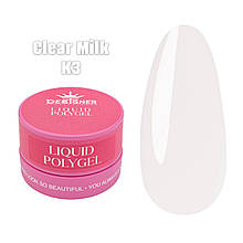 Полігель рідкий 30 мл Дизайнер. Liquid poligel у банці для нарощування та зміцнення нігтів K3 - Clear Milk