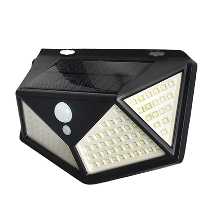 Ліхтар-прожектор на сонячній батареї з датчиком руху, 100 LED, настінний, чорний, фото 1