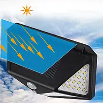 Ліхтар-прожектор на сонячній батареї з датчиком руху, 100 LED, настінний, чорний, фото 6
