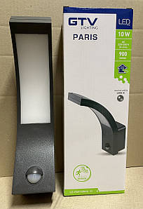 Світильник 10W Настінний Фасадний Led Paris З Датчиком Руху, Ip54, 9M, 4000K, Чорний GTV