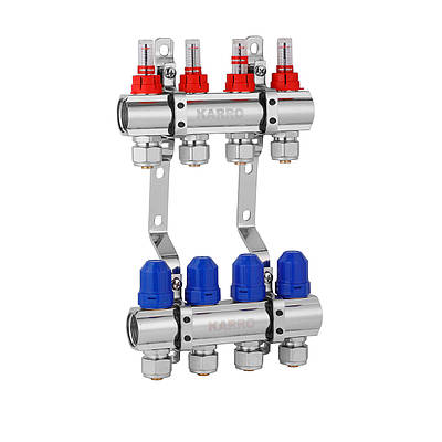 Колектор в зборі Karro на 4 виходи з євроконусами, хромований KR-20160
