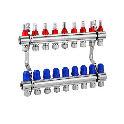 Колектор в зборі Karro на 9 виходів з євроконусами, хромований KR-20160