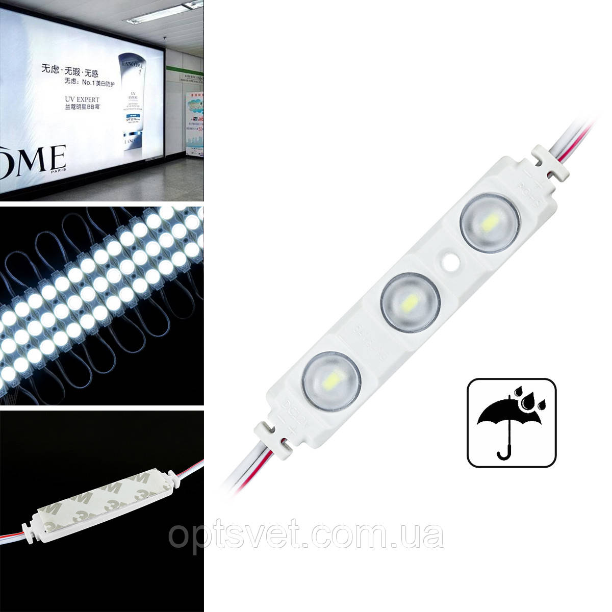 Світлодіодний модуль BRT XG19 5630-3 led W 1,5 W 6500 K, 12 В, IP65 білий із лінзою напівсфера
