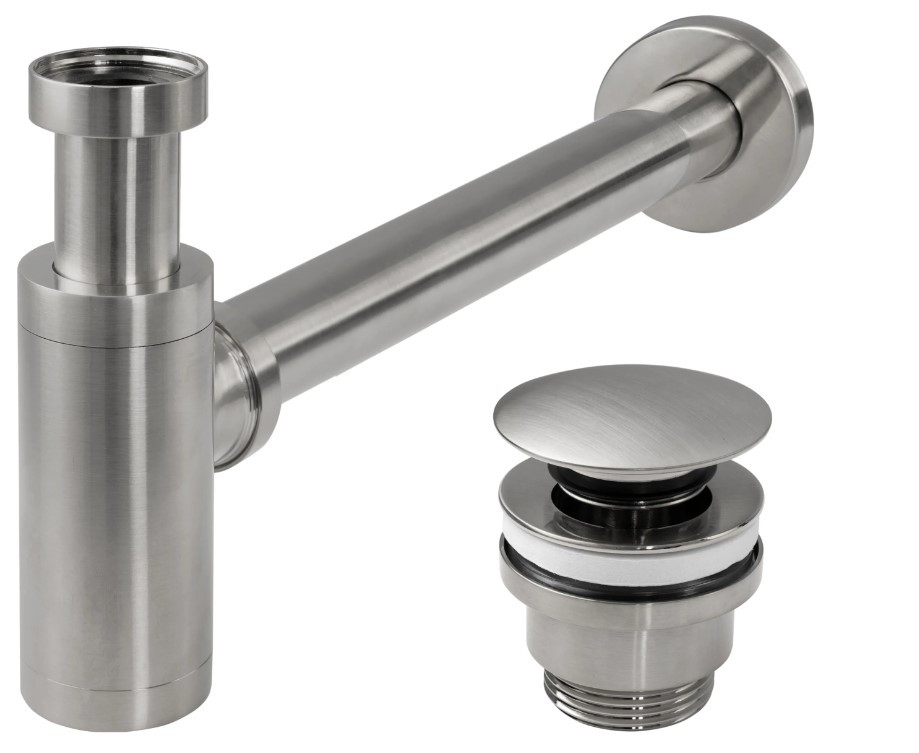 Сифон для раковини REA NICKEL BRUSHED універсальний + CLICK-CLACK *