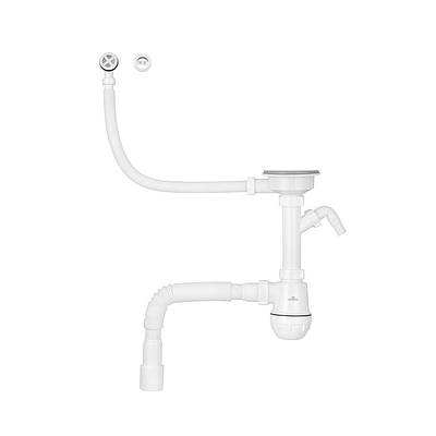 Сифон для кухонної мийки Kroner KRP KS02R-1WHI 3 1/2"х40/50 мм з відводом для пральної машини, з круглим