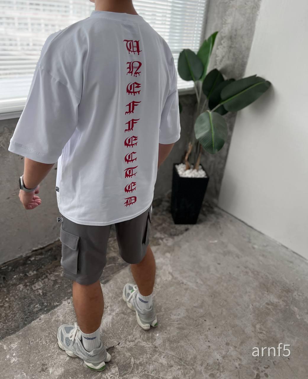 Чоловіча футболка оверсайз біла з принтом на спині бавовняна повсякденна на літо, фото 1