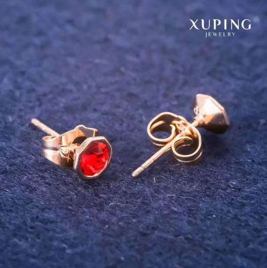 Сережки Xuping Сережки пусети кульчики з червоними каменями 6мм Позолота 18К