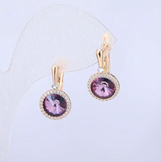 Сережки Xuping Позолота 18К з кристалами Swarovski та білими стразами d-19х10мм + -
