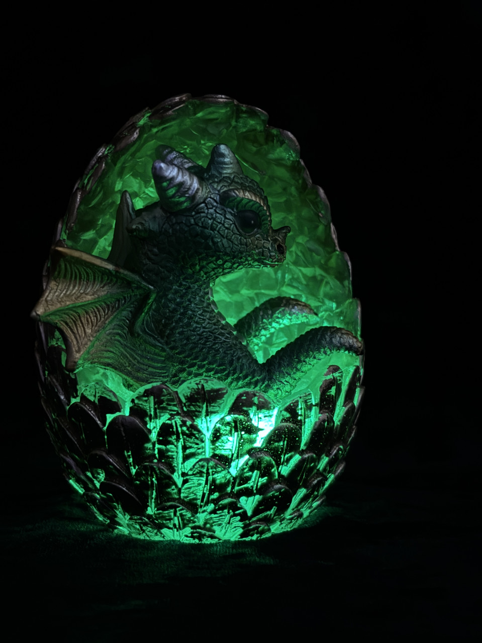 Декор+нічник зелений дракончик Смарагд в яйці, статуетка або фігурка для шанувальників фентезі, фото 1