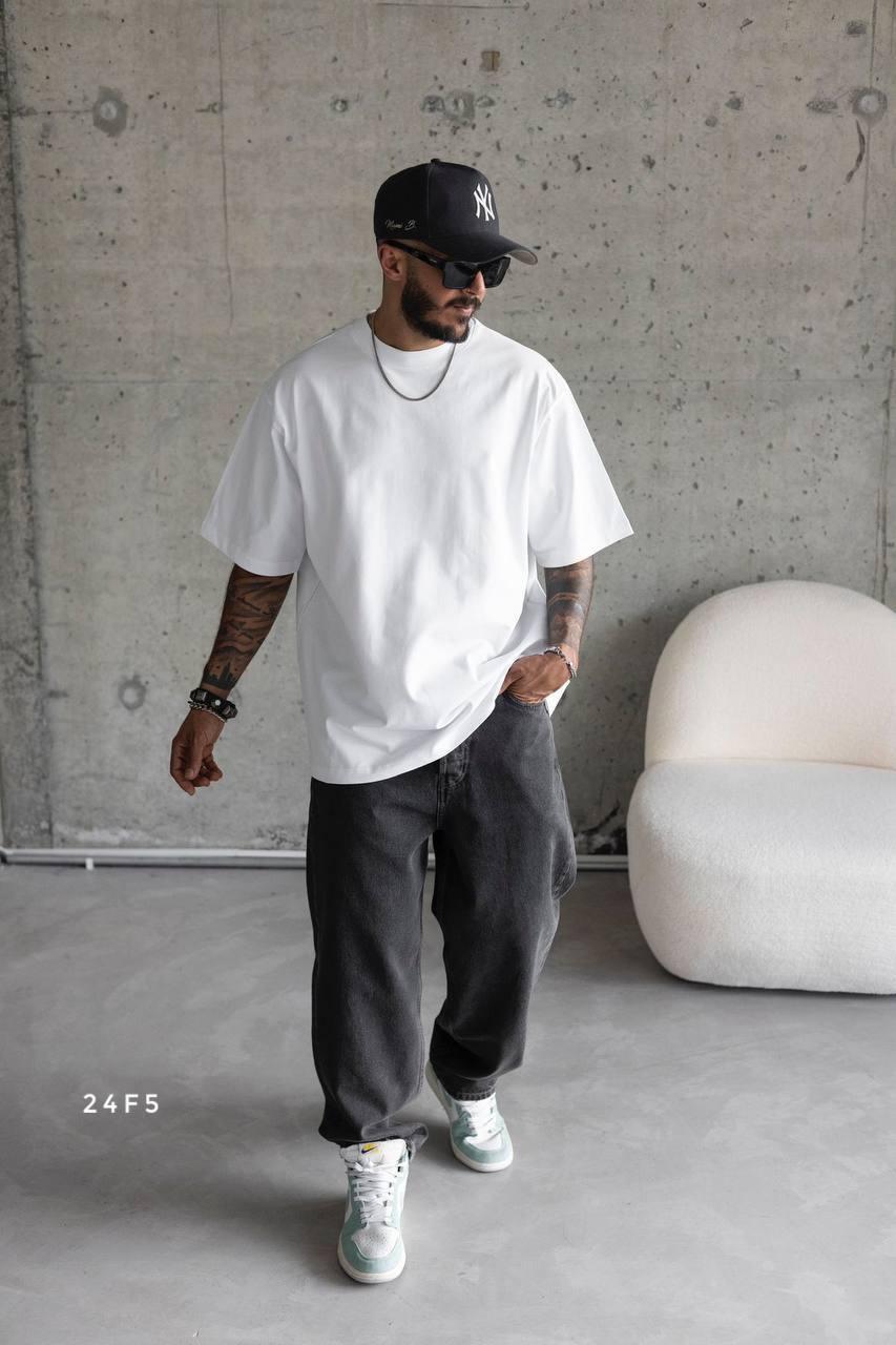 Чоловіча футболка оверсайз базова біла повсякденна з круглим вирізом на літо, фото 1