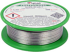 Припій без свинцю CYNEL : Ø1,5 мм, Sn99,3-Cu0,7 дротяний на котушці з флюсом m= 100 г [30]