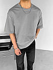 Чоловіча футболка оверсайз базова сіра повсякденна з круглим вирізом на літо, фото 2