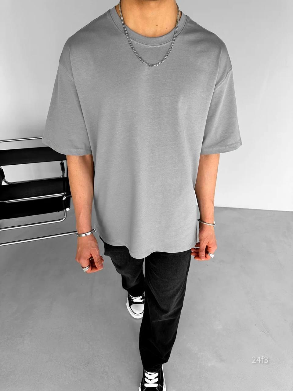 Чоловіча футболка оверсайз базова сіра повсякденна з круглим вирізом на літо, фото 1