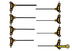 Набір ключів шестигранних VOREL : тип "Т", HEX 2.5-10 мм, L= 100-200 мм, Cr-V 6150, 8 шт [12/24/144]