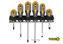 Набір викруток VOREL : SL6.5x38/5.5 x75/6.5 x100 мм, PH2 x 38/PH1x75/PH2 x100 мм, Cr-V, 6шт [10/20]