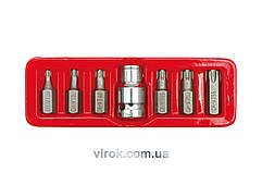 Насадки викруткові (біта) VOREL спеціальні на тріщатку, з квадр. 1/2" в футлярі. Набір 7 шт. [24/72]