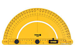 Транспортир VOREL з шкалою 0-180º і рухомим рівнем l=250 мм, з блокувальними гвинтами [10/60/720]