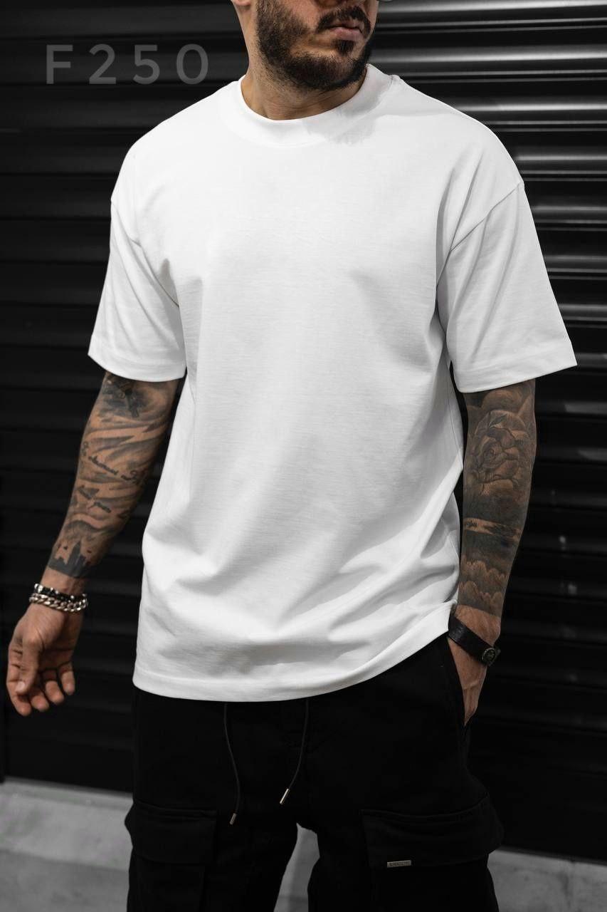 Чоловіча футболка оверсайз базова біла повсякденна з круглим вирізом на літо, фото 1