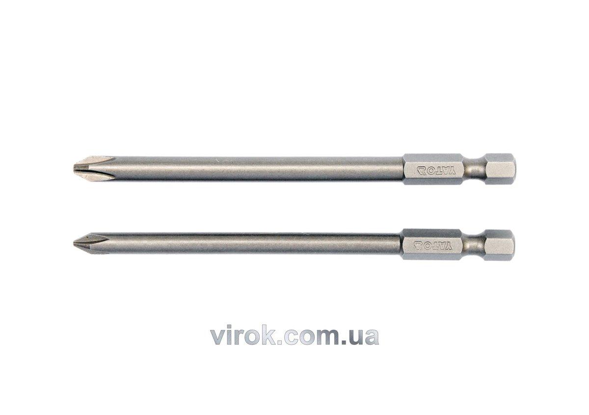 Набір насадок викруткових YATO : "Philips" PH1,PH2, L= 100 мм, квадрат 1/4". 2 шт. [25/100]
