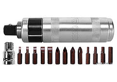 Викрутка реверсивна ударна YATO: L= 160 мм, з магнітними насадками, комплект 15 Од. [мет. Кейс] [16]