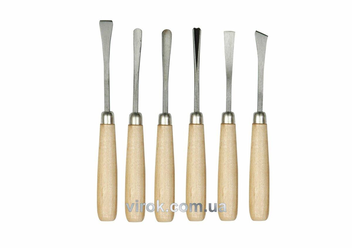 Стамески фігурні VOREL з дерев. ручкою, (набір) 6 шт. [15/60]