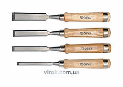 Стамески з дерев'яними ручками YATO : b= 10-16-20-25 мм. CrV. Набір 4 шт. [5/20]