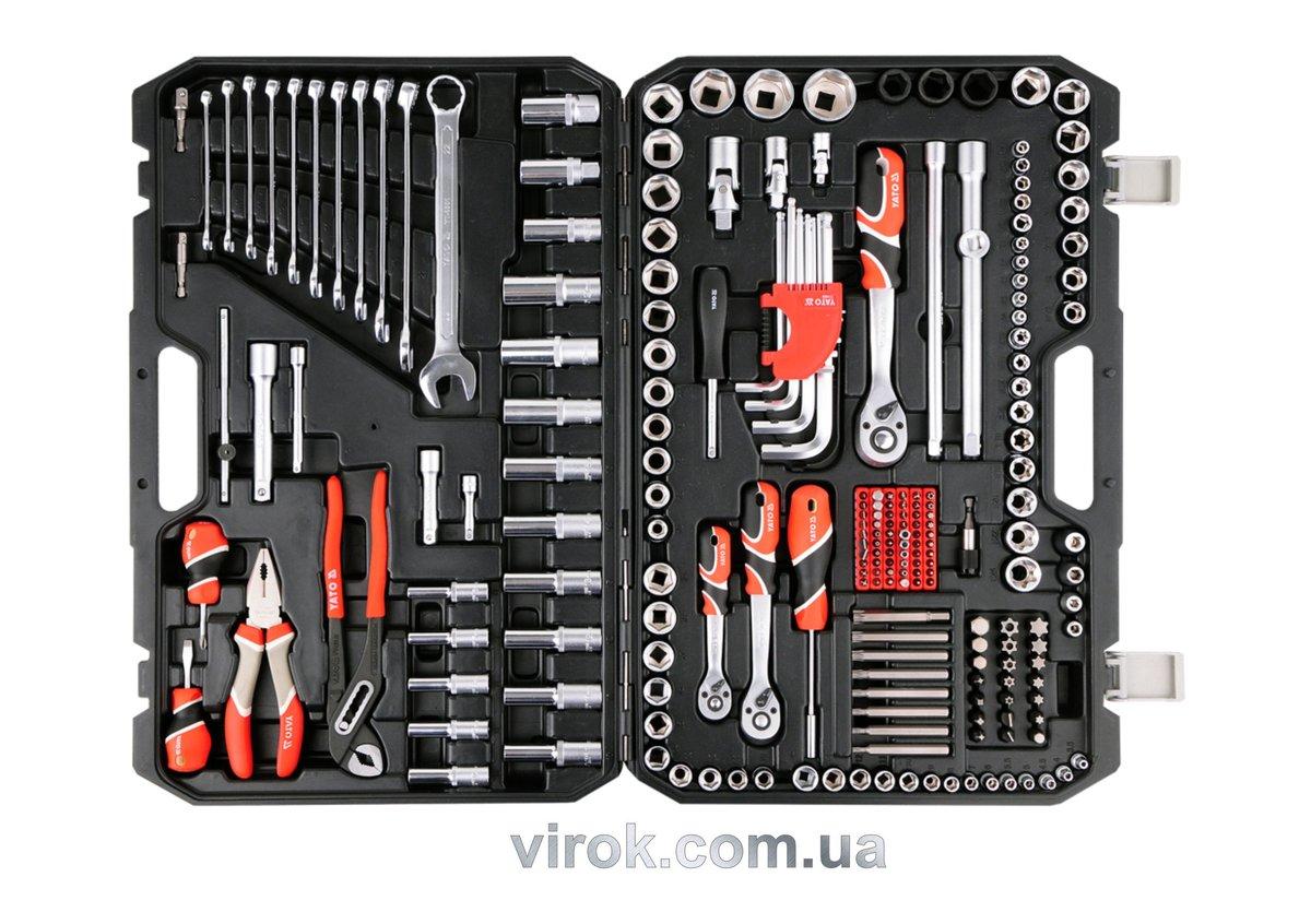 Набір головок торцевих YATO : квадрат 1/2", 3/8", 1/4" з інстр-ми, насадки викруткові. 225 шт. (222]