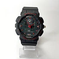 Годинник наручний Finding Cпортивний механізм кварцовий і електронний ремінець пластиковий Чорний з червоними мітками g-shock