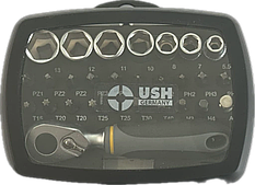 Набір насадок і головок USH: з тримачем і тріщаткою, PH-PZ-T-HEX-, головки М5-13, 28 ел