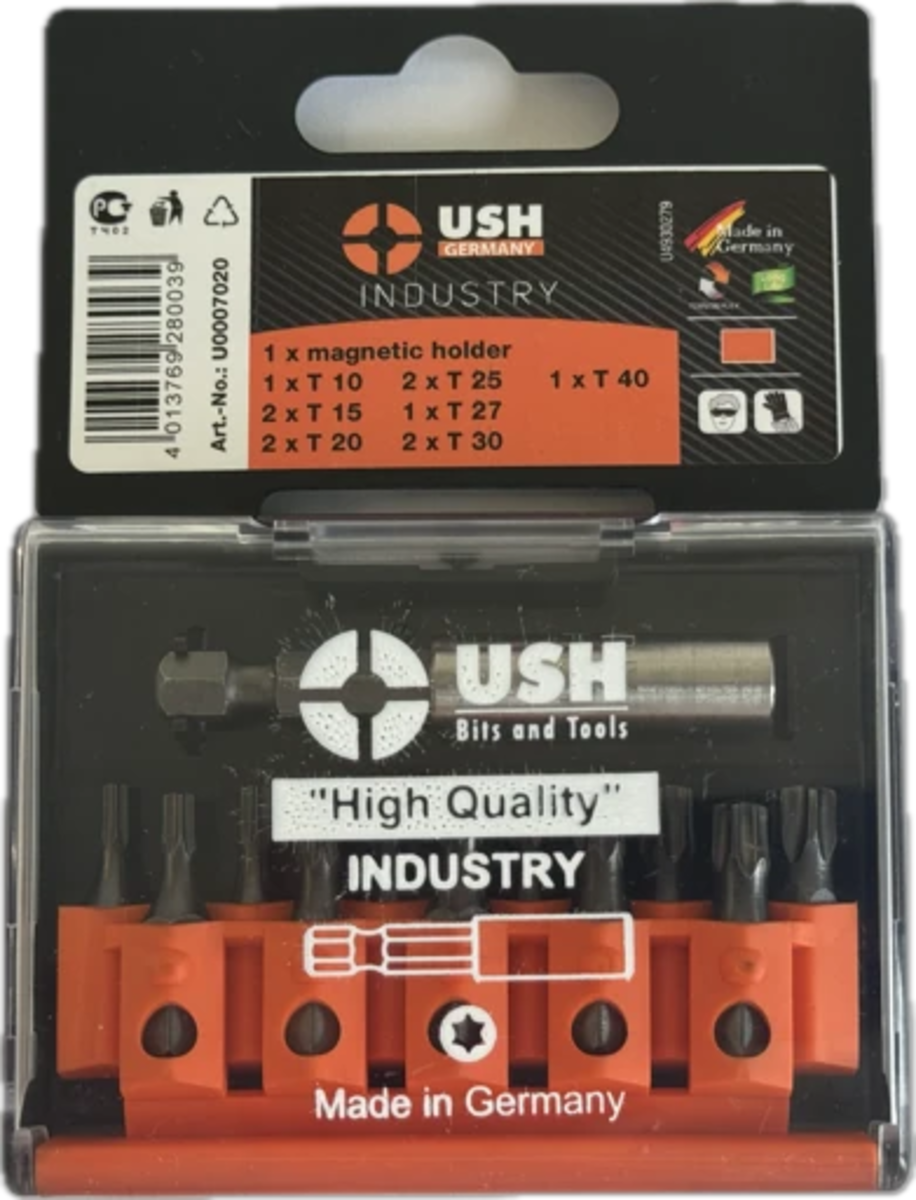 Набір насадок викруткових Industry USH: 1/4" з магнітним тримачем, T10-T40, 12ел.